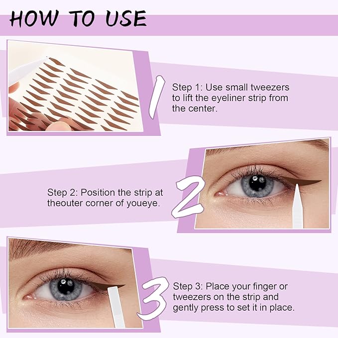 Boobeen 120 PCS Eyeliner Stickers, Adhesive Instant Cat Eyeliner Stamp, Eye Patches with Precision Tweezers, Long-Lasting & Waterproof for Easy Symmetrical Wings