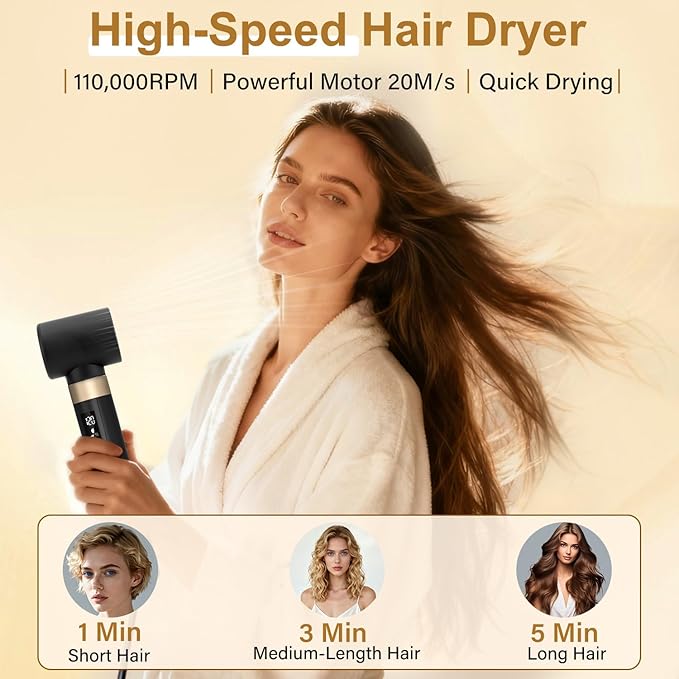 JAMIEWIN 8 in 1 Hair Dryer Brush Set, Detachable Hot Air Wrap Hair Styler with 110,000 RPM High-Speed, Fast Drying - NO Heat Damage Blow Dryer Brush for Curling, Volumizing, and Straightening