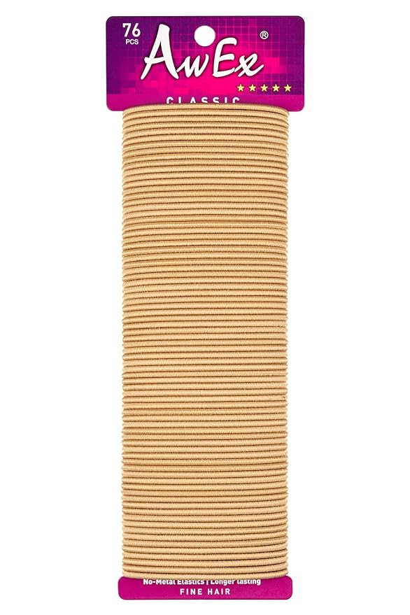 AwEx Blonde Hair Ties for THIN Hair, 76 PCS,0.09 inch (2.4 mm) in Thickness, 5.5 inches(140 mm) in Length - Hair Bands -No Metal Elastics-Ponytail Holder-Great for FINE Hair