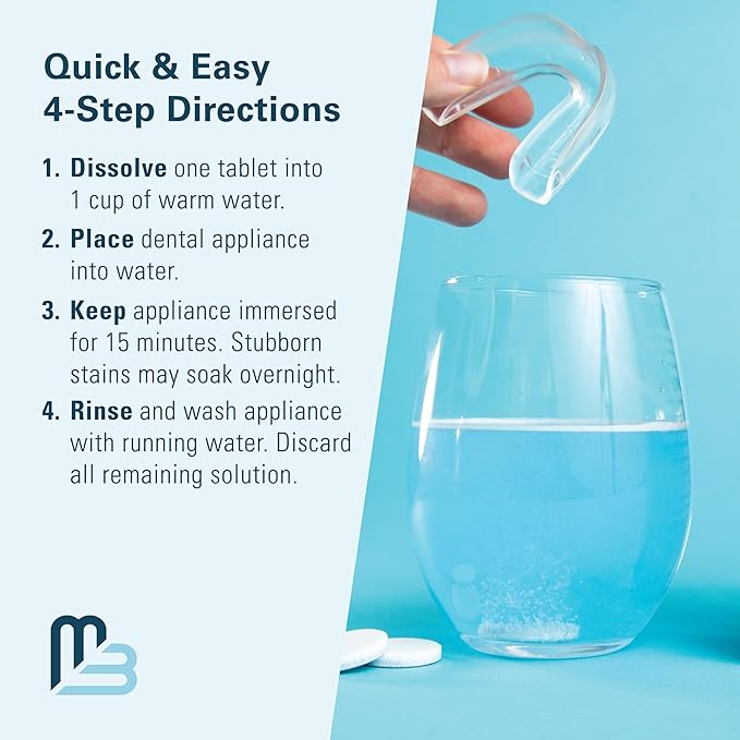 Retainer and Denture Cleansers 240 Tablets Removes Bad Odors Discoloration Stains Plaque for Cleaning Invisalign Mouth Guard Night Guard and Removable Dental Appliances by M3