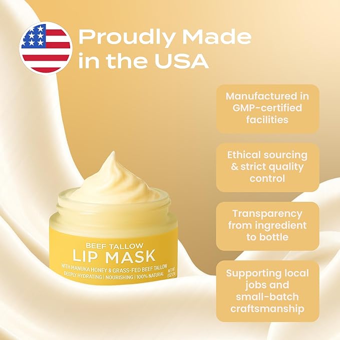 Body Restore Grass Fed Beef Tallow Lip Mask, with Manuka Honey – Valentines Day Gifts for Her and Him, Hydrating Moisture, Travel Essentials, Self Care, Birthday Gifts for Women and Men – Vanilla