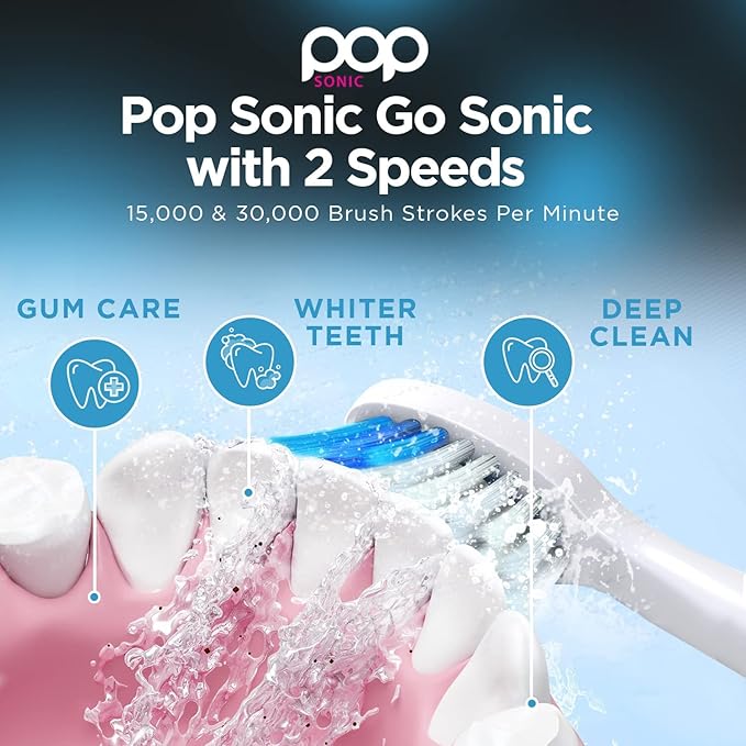 Pop Sonic Electric Toothbrush (Pastel Pink) - Travel Toothbrushes w/AAA Battery | Kids Electric Toothbrushes with 2 Speed & 15,000-30,000 Strokes/Minute, Dupont Nylon Bristles