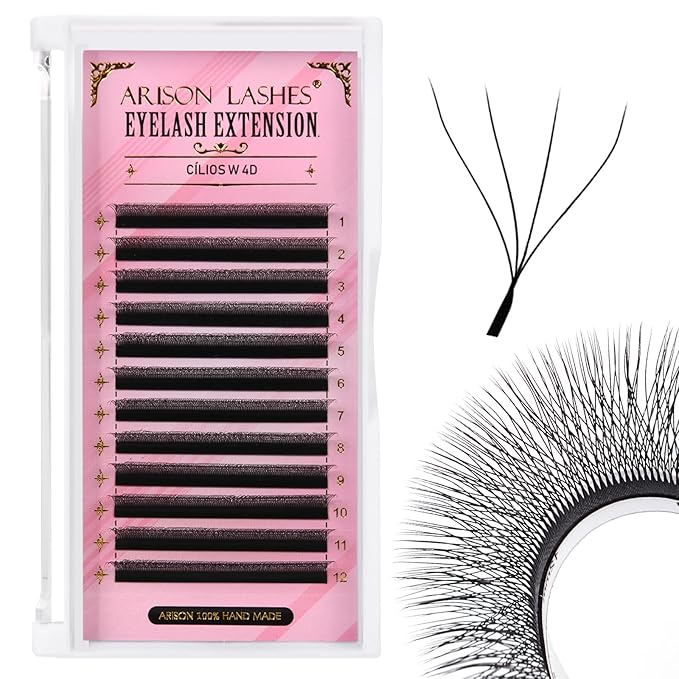 Arison Lashes 4DW Eyelash Extension W Lashes Tray Premade Fans Volume W Shape Faux Mink Matte 12 rows Cluster pre Fanned Soft Eye Lashes(4DW-0.07-L-11mm)