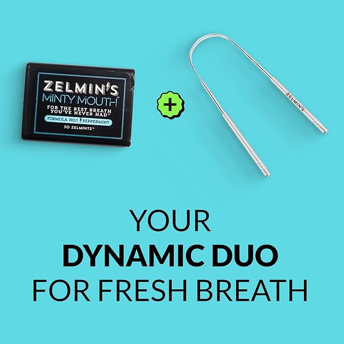 Zelmin's Tongue Scraper – Dual-Handle Tongue Cleaner for Odor-Free Breath Before Meetings, Meals, Flights & Dates – Durable Rust-Resistant Oral Hygiene Tool