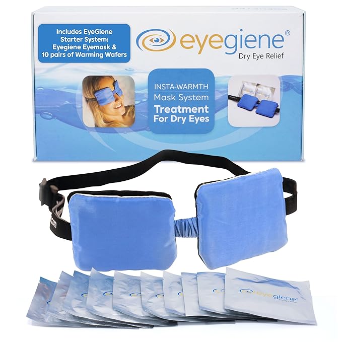 EYEGIENE System - Self Heating Eye Mask – Warm Compress for Eyes, Multi-Use Heat Treatment for Dryness, Fatigue, Styes, Blepharitis, Portable Heated Eye Mask for Dry Eyes, 10 Pair Wafers & 1 Mask