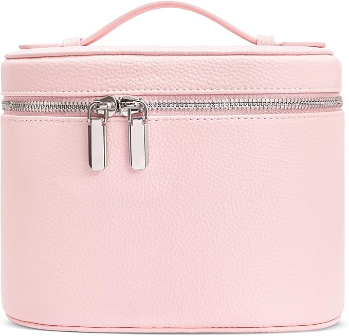 idoltimes Cosmetic Case, Leather Makeup Bag, Portable Handheld Makeup Case, Detachable Compartments