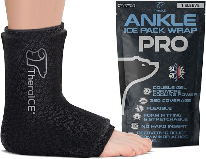 TheraICE Ankle Ice Pack Wrap PRO for Swelling & Sprained Ankle Brace for Women & Men, Cold Therapy Support Compression Socks, Plantar Fasciitis & Achilles Tendonitis Relief, Sore Feet & Heel
