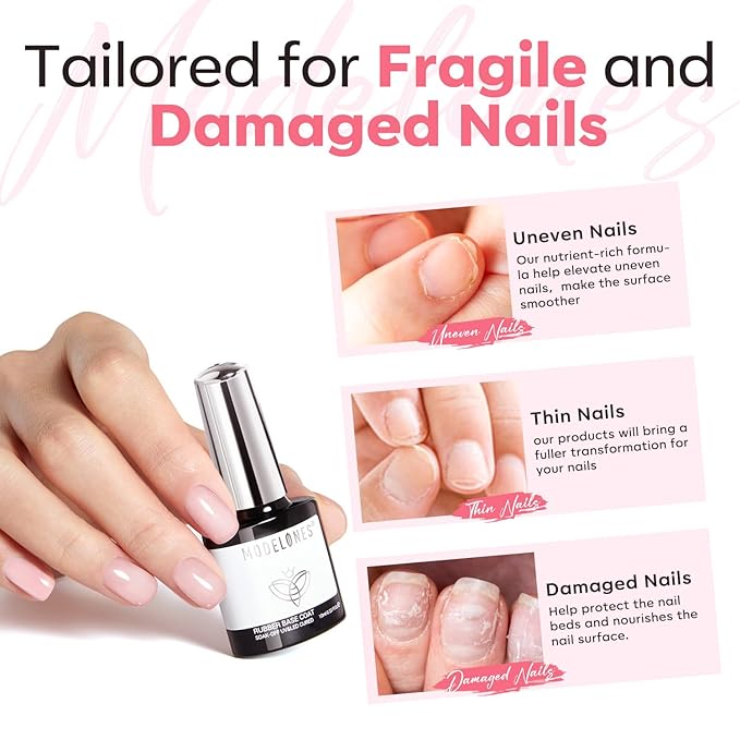 modelones Builder Rubber Base Gel for Nails, Light Milky Baby Pink 6 in One Nude Color Base Coat Strengthen Apex Building Extension Long Last Protect Soak Off Manicure for Fragile Nail Art DIY Home