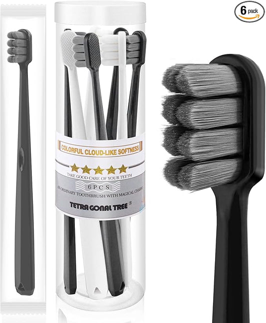 Extra Soft Toothbrushes for Adults - Extra Soft Toothbrush Pack for Sensitive Gums Ultra Soft Gum Toothbrush Designed for Gum Bleeding and Irritation 6 Pack Individually Wrapped Dentist Recommended