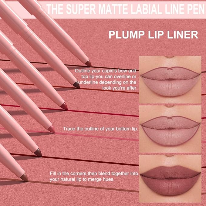 Silky Smooth Retractable Matte Lip Liner Pencil, Coffee Lip Liner Long-Lasting Creamy Formula for Shaping & Sculpting Lips, Matte Velvet Pigmented Lip Liner Crayon Lipstick 10#