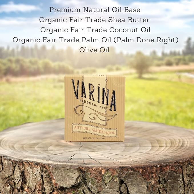 Varina Natural Antique Sandalwood Bar Soap - Gentle Cleansing for Sensitive Skin, Floral - 3 Pack