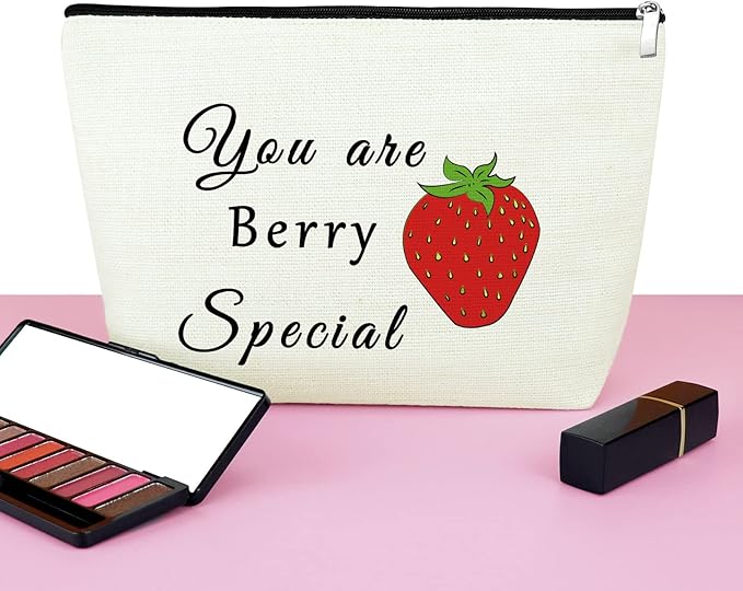 Mxrymvu Funny Strawberry Cosmetic Bag Fruit Lover Gift Makeup Bag Valentine's Gifts for Her Girlfriend Wife Couple Cute Strawberry Themed Gifts Birthday Gifts Strawberry Print Travel Makeup Pouch