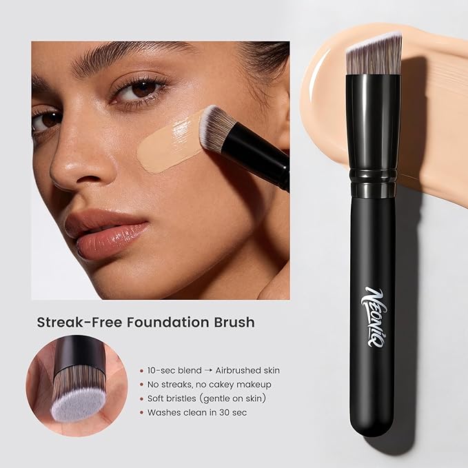 NEONIQ 14 PCS Professional Makeup Brushes, Makeup Brush Set, Foundation Powder Blending Concealer Eyeshadows Blush Cosmetics Brushes,Versatile Face Make Up Tools For Liquid, Cream, Loose(Black)