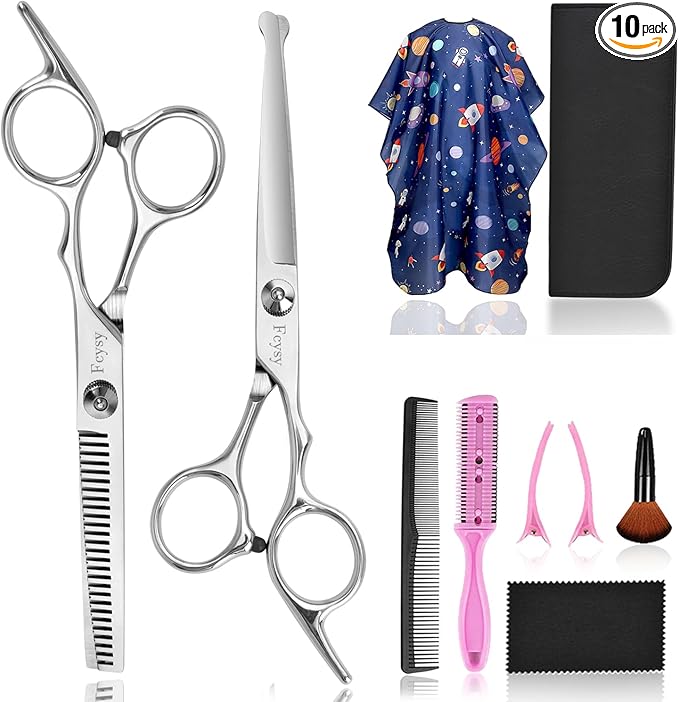 Hair Cutting Scissors Kit for Kids, Fcysy 6 in Children Safety Round Tip Haircut Trimming Scissors Thinning Shears Set, Barber Supplies for Toddlers, Boys & Girls Home Use Grooming Kit