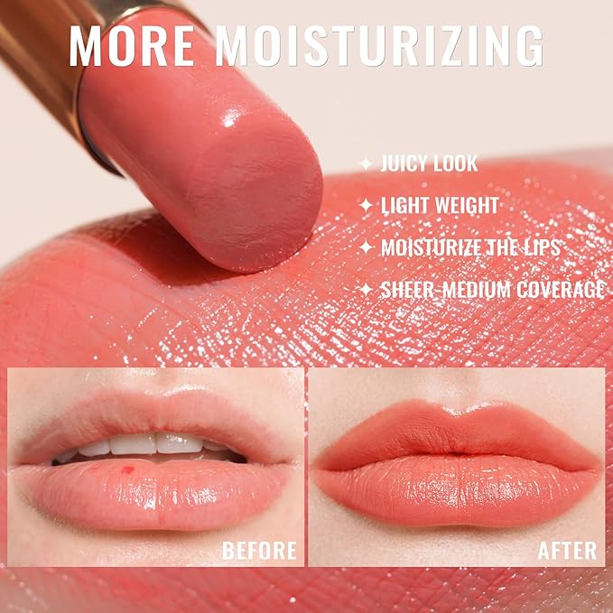 Oulac Glossy Pink Lipstick Set, Moisturizing Lip Stick Glossy Solid Shine Lip Gloss, Sheer Shine Juicy Finish, Lightweight and Hydrating Formula for Dry Lip Care, Vegan G17+18+21