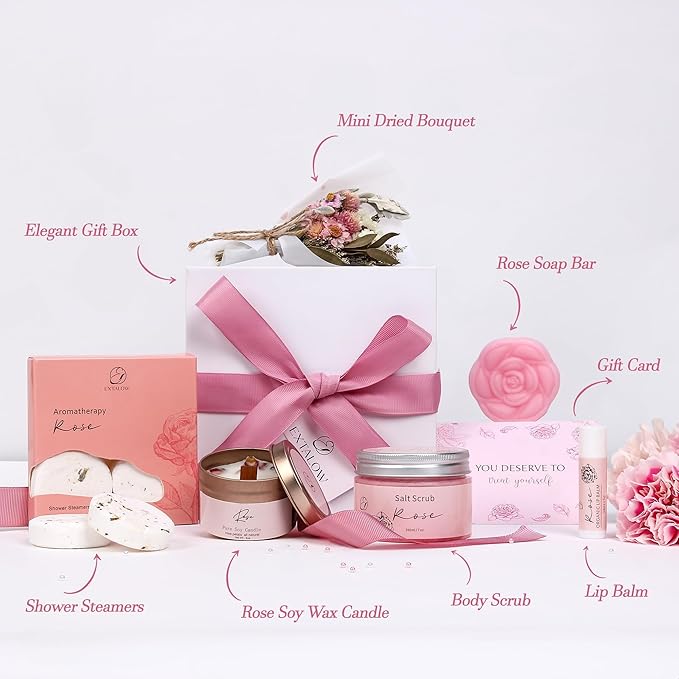 EXTALOW Spa Gifts for Women Bath and Body Gift Basket Valentines Day Gift Rose Home Spa Set Self Care Gifts for Mom Sister Her Wife Birthday Gifts for Women Spa Kit Care Package Thank You Gift