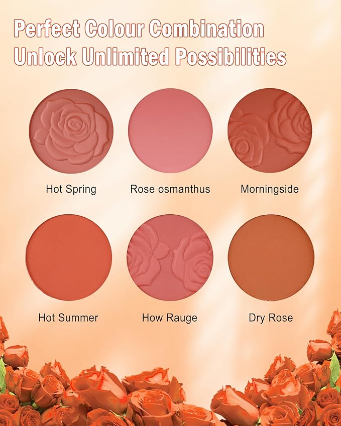 Matte Face Blush Palette with Brush-6 Color High Pigment Mineral Blendable Blusher Contour Powder for Cheeks,Longlasting Facial Beauty Cosmetic,Valentine's Women's Day Makeup Gift for Women-Set 02