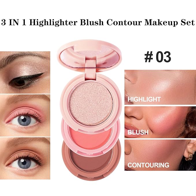 3-in-1 Blendable Trio, Contour and Highlight Blush Makeup