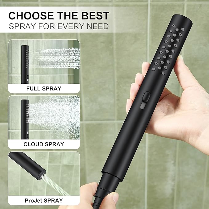 KENES Matte Black Rainfall Bathroom Shower System Rain Shower Head and Handle Set, Shower Faucet Set with 10-Inch Rain Showerhead and Handheld Spray, (Shower Valve Included), LJ-6026A-2