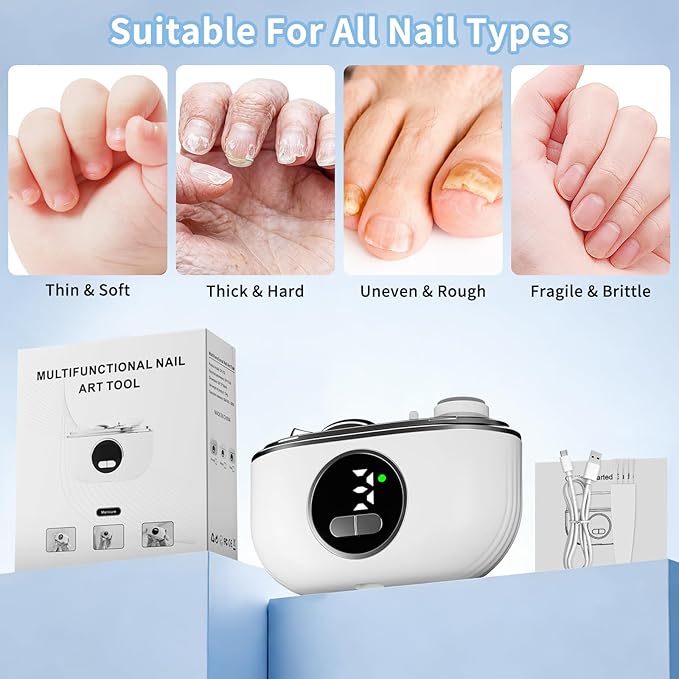 Electric Nail Clipper 3-in-1, 2026 Upgraded Painless Automatic Nail Trimmer for Thick Fingernails &Toenails, 3-Speed with LED, Polishing & Storage,Type-C Rechargeable,Safe for Seniors/Adults/Kid/Baby
