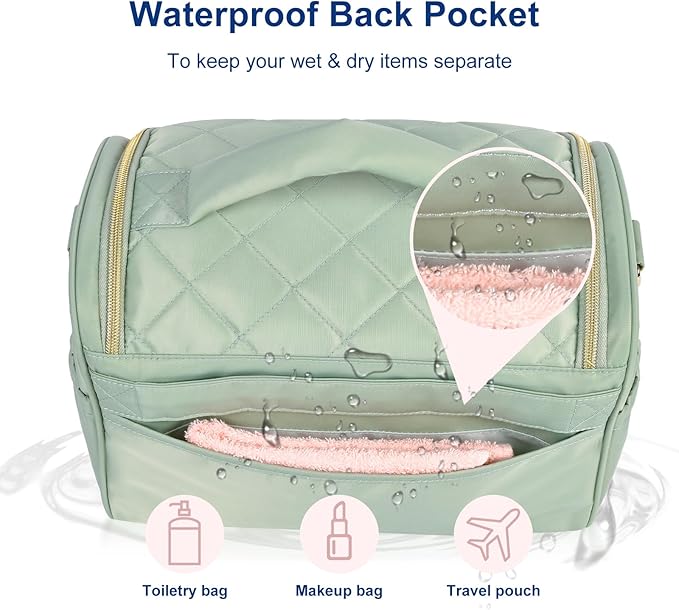 GR69N Travel Toiletry Bag Large Cosmetic Makeup Bag Organizer for Women,Wide-open Make Up Bag Waterproof Makeup Case Travel Bag with Handle and Dividers for Toiletries,Essentials,Accessories,Green