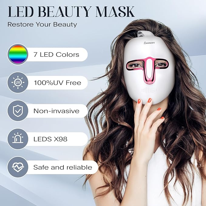 SDKWDH Red Light Therapy for Face, Led Face Mask Light Therapy, Anti-Aging Infrared Therapy for Wrinkles, Fine Lines, 7-1 Colors LED Facial Skin Care Mask