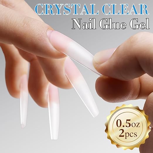 Double Rhythm 2 Pcs 0.5Oz Nail Glue Gel Set for False Acrylic Nail Tips and Press on Nails Gel Nail Polish Kit Nail Art Salon DIY Lamp Needed (Glue Clear)