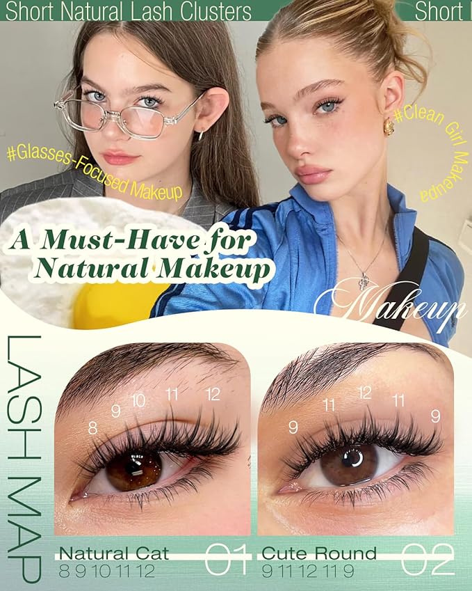 Short Lash Clusters Kit Natural Lash Extension Kit Wispy Eyelash Clusters with Bottom Lashes 6-12MM Manga Cluster Eyelash Extensions C Curly DIY Cluster Lashes Bond and Seal Tweezers by Lvmixwig