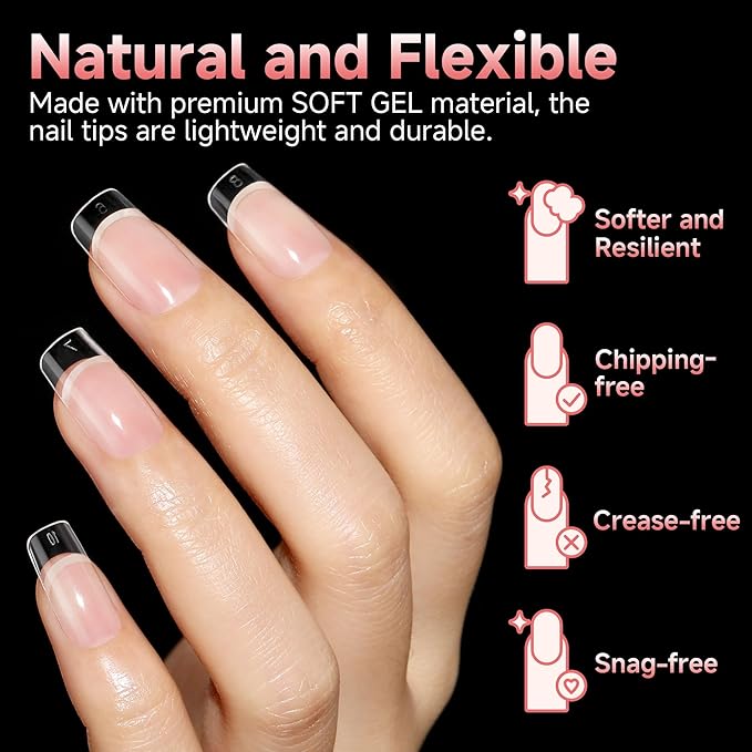 UNA GELLA Short Square Gel Nail Tips: 312pcs Square Fake Nails Pre-file Soft Gel Nails Tips for Full Cover Acrylic Nails False Nails12 Sizes Press on Nails for Nail Extensions Home DIY Salon