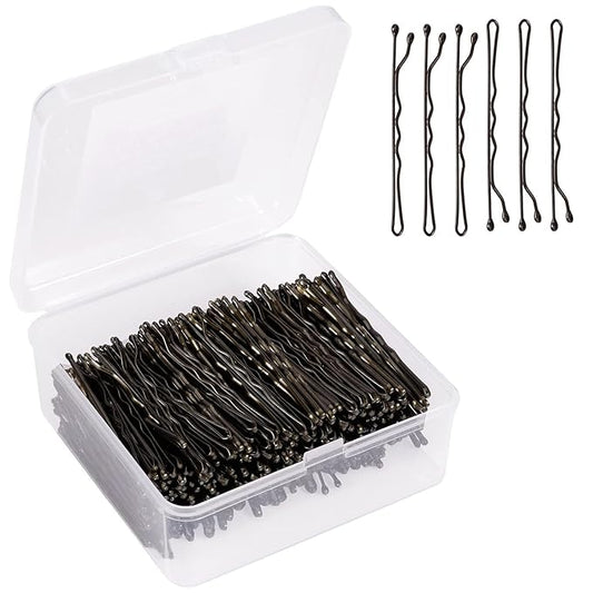2" Bobby Pins in case - 400 Pcs Brown Hair Pins Clips Bulk for Women - Mini Strong Hold Bun Pins for All Hairstyle (Thin/Thick/Curly/Straight) - Hair Accessories for Styling, Updos, Daily Use