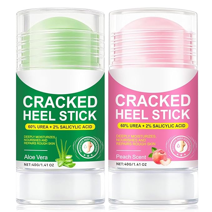 Peach+Aloe Scent Urea Cream 60% Plus Salicylic Acid 2% Foot Balm Stick for Chapped Heel, Dry Cracked, Skinned knees, Hand Intensively Hydration/Moisturization, Callus Removal/Softening, 40g+40g