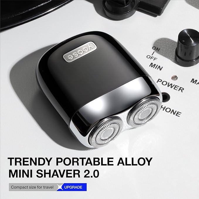 yoose Alloy Mini Shaver, Portable Electric Razor for Men, IPX7 Waterproof, Dry Shave, USB-C Rechargeable, Easy to Clean Magnetic Detachable Head, Cordless Electric Shaver, 60 Mins Runtime, Black