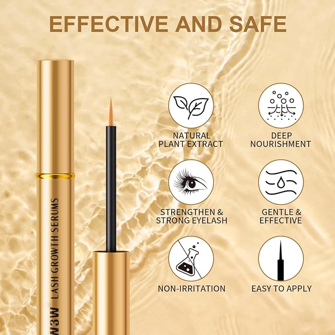 W3W Eyelash Serum - Nourishing eyelash Growth Serum for Eyelash Growth for Natural Longer, Fuller,and Thicker Lashes(Gold)4ML