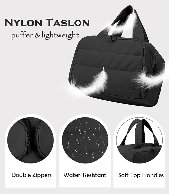 BUZFOWU Travel Toiletry Bag for Women, Large Wide-open Puffy Cosmetic Makeup Bag with Wet-Dry Separation, Multi-Pocket Organizer with Carry Handle for Toiletries, Cosmetics, Essentials, Black