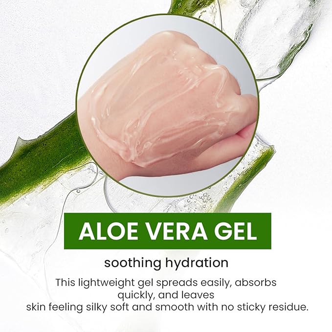 Grospe Organic Aloe Vera Gel for Hydrating and Soothing after Sun, Pure Aloe Vera Gel for Sensitive and Delicate Skin, Day and Night Skincare Moisturizer, 3.38 Oz