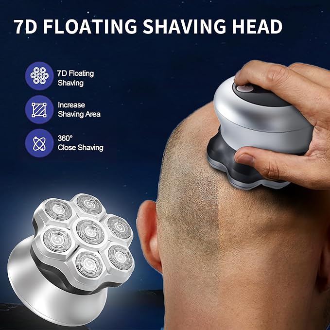 Head shavers for Bald Men,Upgraded 7D Bald Head Electric Razors,-IPX6 Waterproof Dry Wet Rotary Shavers/Razor for Balder with an Extra agnetic Head（White）