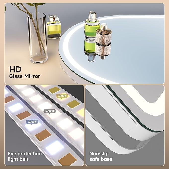 MINISO Vanity Mirror with Lights-14" x 18" Arched Makeup Mirror with 3 Color Lights, Adjustable Brightness, 10X Magnification