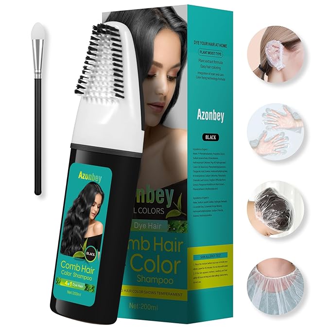 Easy Black Hair Dye,Natural Hair Dye Shampoo for Women,Semi Permanent Hair Color Cover Gray White Hair,Champu Para Canas Hair Dye 4 in 1 With Comb Herbal Plant Hair Color Shampoo(Black)