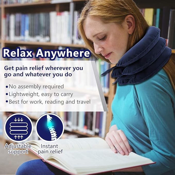 Cervical Neck Traction Device for Instant Neck Pain Relief - Inflatable & Adjustable Neck Stretcher Neck Support Brace, Best Neck Traction Pillow for Home Use Neck Decompression (Blue)