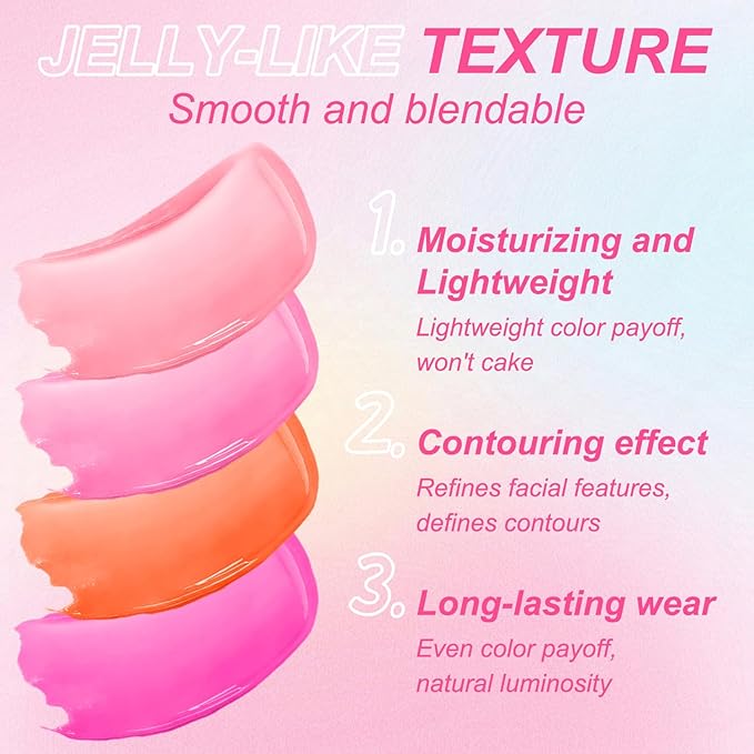 2 Pcs Jelly Blush Contour Stick for Cheeks Eyes Lips Lightweight Dewy Finish Blush Stick Waterproof Long Lasting Lightweight, Sheer & Buildable Color Makeup Set for Wome (SET A)