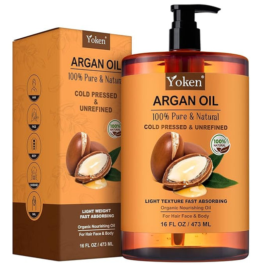 Pure Argan Oil 16 fl oz 100% Natural Cold Pressed Argan Oil for Hair Face Skin Scalp Body Care, Origin from Morocco, Unrefined Fast Nourishing Hair Oil Skin Moisturizer Carrier Oil