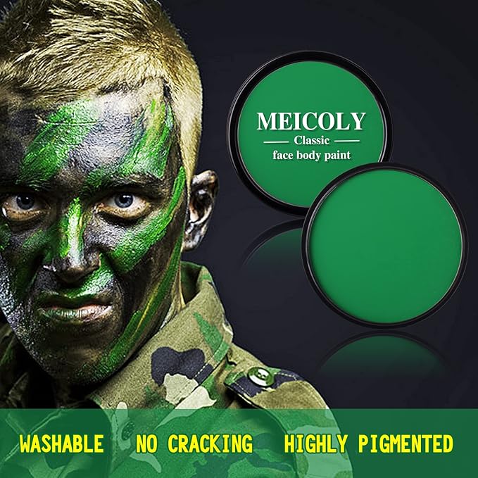 MEICOLY Washable Green Face Body Paint,Christmas Stocking Stuffers,Green Body Paint for Halloween Elphaba Witch Makeup,Hunting Hulk Camo Face Paint for Adults and Kids,St Patricks Day Accessories