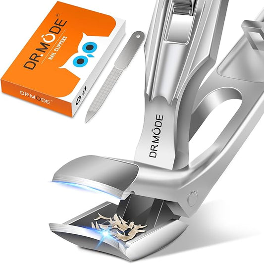Toenail Clippers for Seniors Thick Toenails, Upgrade Angled Head Large Toe Nail Clippers for Men with Wide Jaw Opening, Sharp Heavy Duty Fingernail Clipper Cutter with Catcher Long Handle - Silver