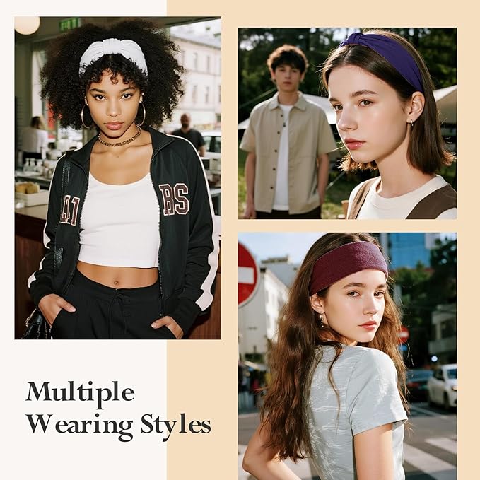 Headbands for Women, Wide Elastic Head Bands, Non-Slip Thick Hair Bands, Sports Stretchy Sweat Bands, Large Knotted Soft Headband for Washing Face, Makeup, Workout, Spa, Fashion
