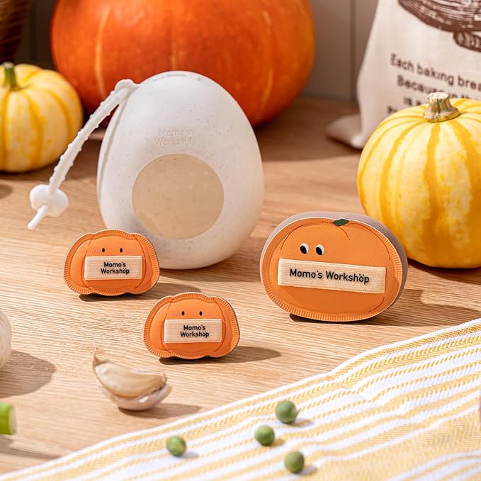Momo's Workshop Cute Pumpkin Makeup Sponge 3-Pack, High-Density Rubycell for Cream Skin Finish, 1 Large + 2 Mini for Foundation & Concealer, Soft & Elastic for Dry Skin,Travel-Friendly