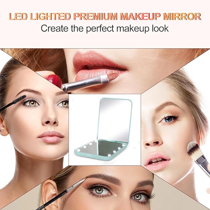 Flymiro Compact Mirror, 1x/3x Magnification Mini Mirror for Purse, Pocket, Handheld, Stocking Stuffers, Travel Makeup, 2-Sided Foldable, Small Mirror with Led Lights