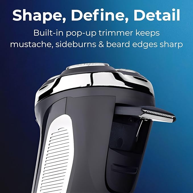 Smart 2-in-1 Electric Rotary Shaver for Men with 4D Floating Heads & Pop-Up Trimmer - USB Rechargeable, Wet & Dry Waterproof Razor with LCD Display (90 Min Runtime)