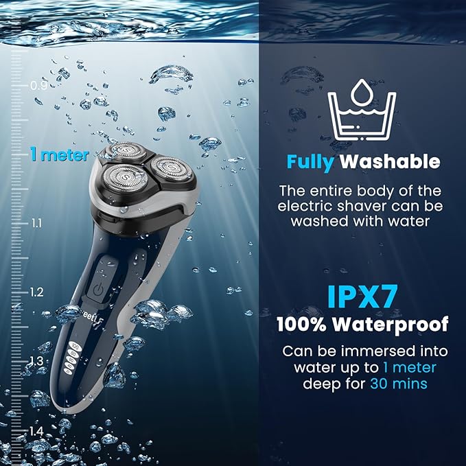 SweetLF Electric Razor for Men with Pop-Up Trimmer, IPX7 Waterproof Electric Shaver, Rechargeable Cordless Shavers for Men, Type-C, 120Mins Runtime, Plug & Play, Blue