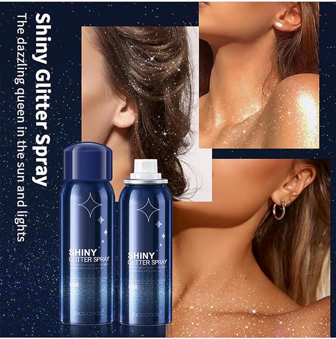 2 Pcs Body Glitter Spray, Perfect Long-Lasting Shiny Hair and Clothes Glitter Spray for Stage Makeup, Festival, Rave Prom.