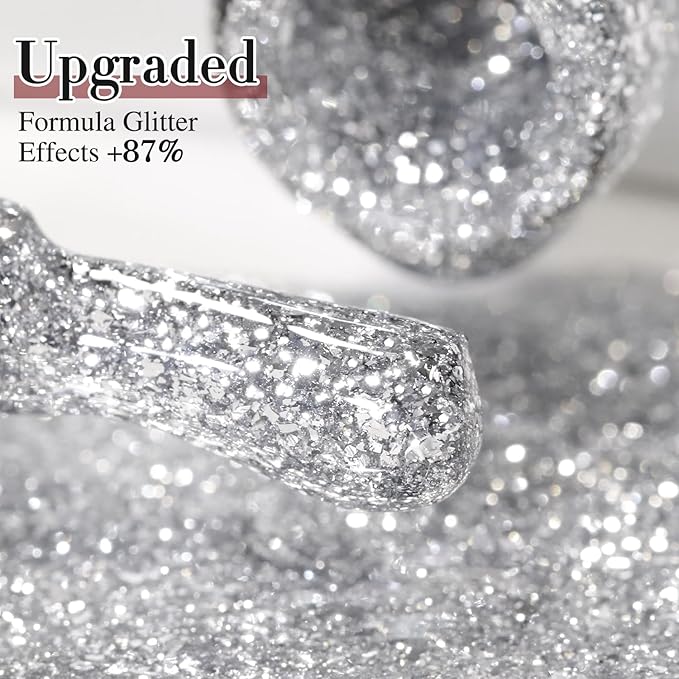 Double Rhythm 15ML Silver Glitter Gel Polish Color Reflective Sparkle Soak Off Nail Polish Manicure Salon DIY at Home (Silver-B1125)